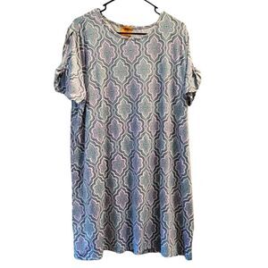 Ruby Rd short sleeve shift Tee dress. Size PXL. Blue Slate, White, Purple, Green